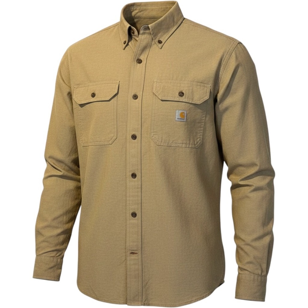 Carhartt Mens Loose Fit Canvas Long Sleeve Button Down Shirt L Tan Workwear